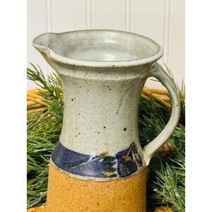 Blue and Grey Studio Art Pottery Speckled Glaze Pitcher Jug Handle 9”